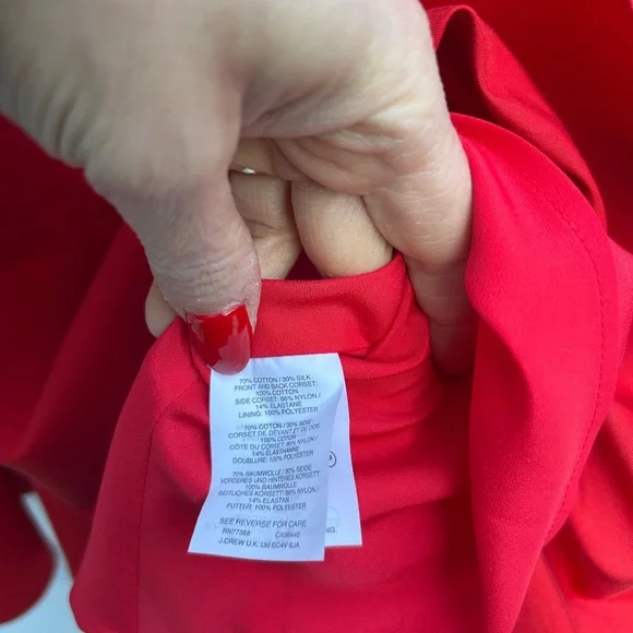 J Crew Dress Red Strapless Midi Silk Cotton Blend Flounce Hem  Sz 2 Party Spring - Picture 5 of 12